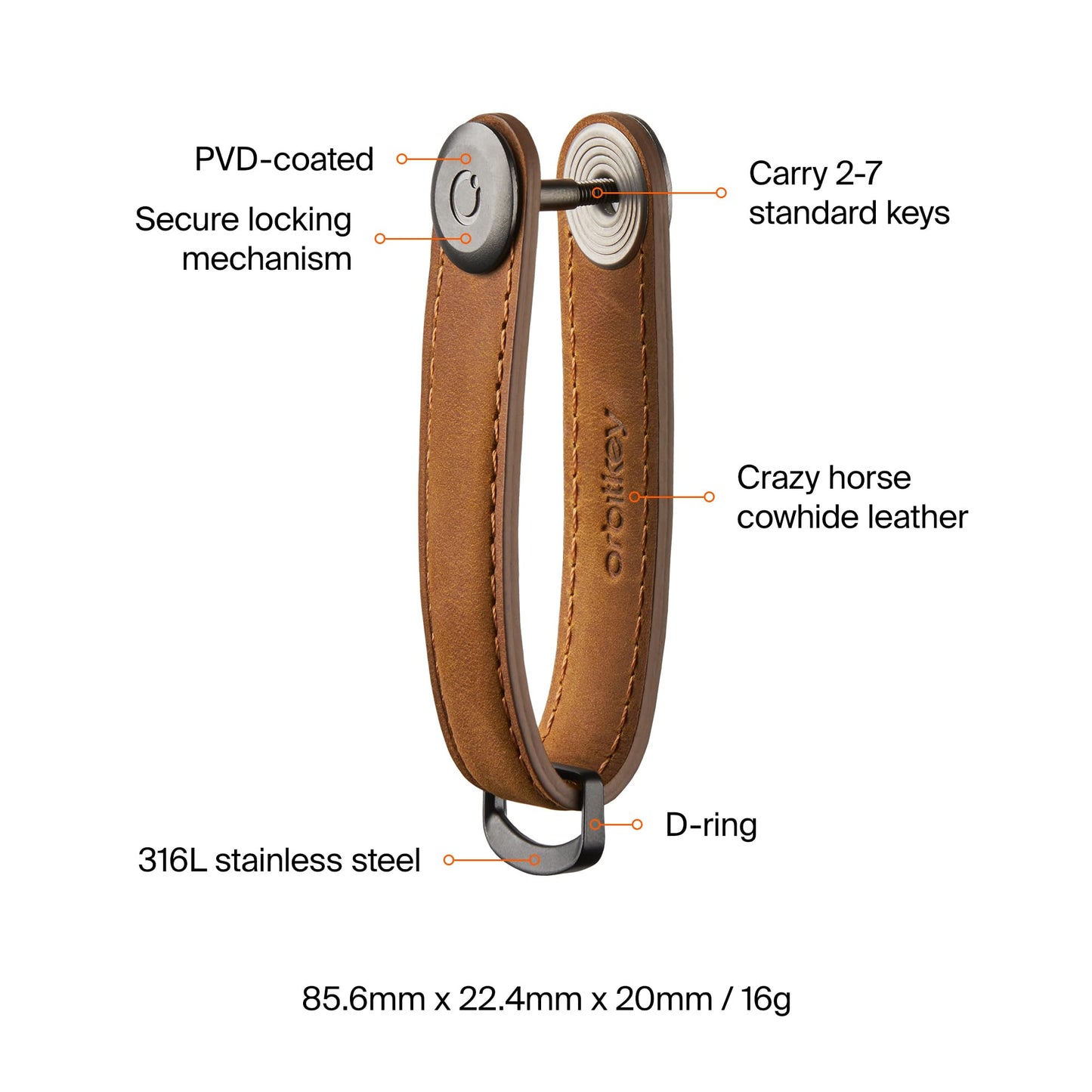 Orbitkey Crazy Horse Leather Key Organizer | Holds up to 7 Keys, Chestnut Brown