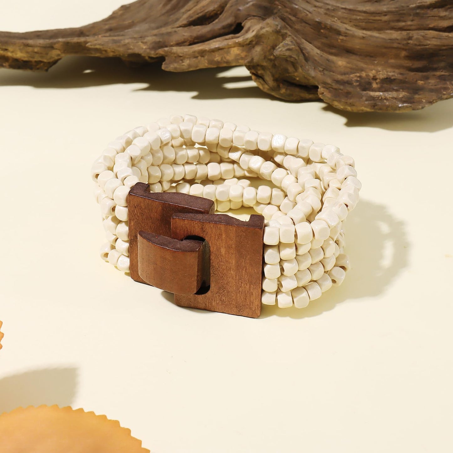 Coiris Boho Bangle Bracelets for Women Wooden Beaded Bracelets Chunky Bohemian Beach Bracelets Jewelry for Women(BR1235-White)