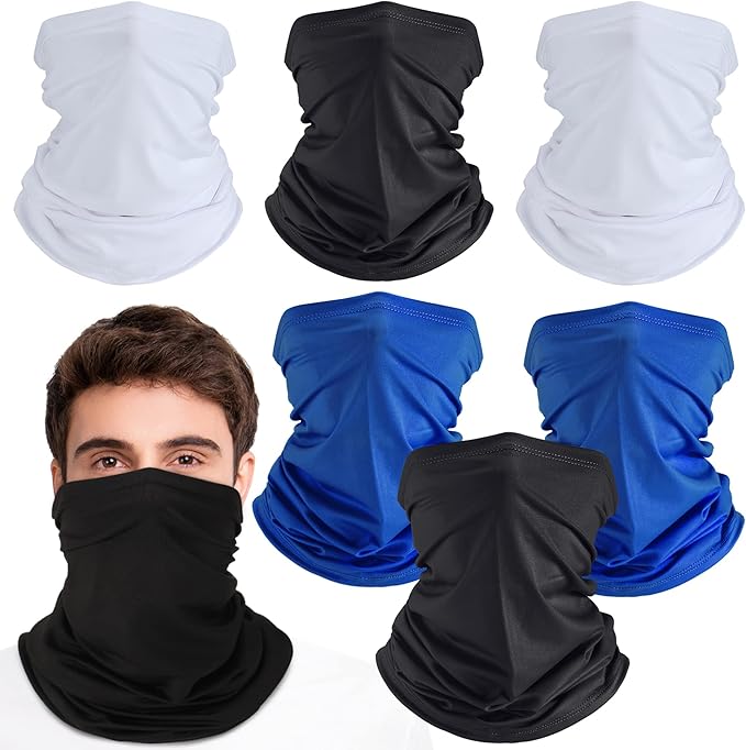 Geyoga 6 Pieces Winter Face Mask for Men UV Protection Mask Sunscreen Breathable Windproof Neck Gaiters Scarf Fishing Cycling Running (Black, White, Royal Blue)