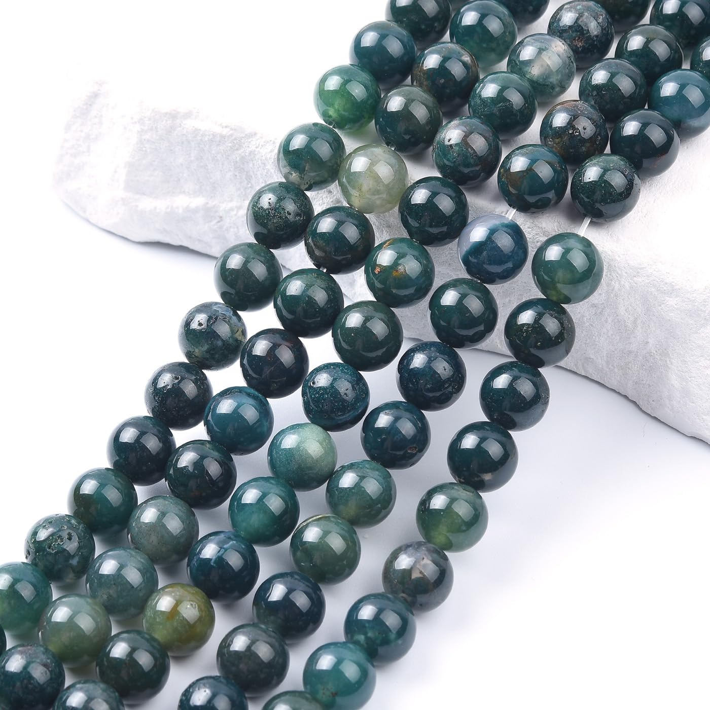 Genuine Green Moss Agate Beads for Jewelry Making Gemstone Semi Precious Stone Round 6mm Strand 15"(58-62pcs)