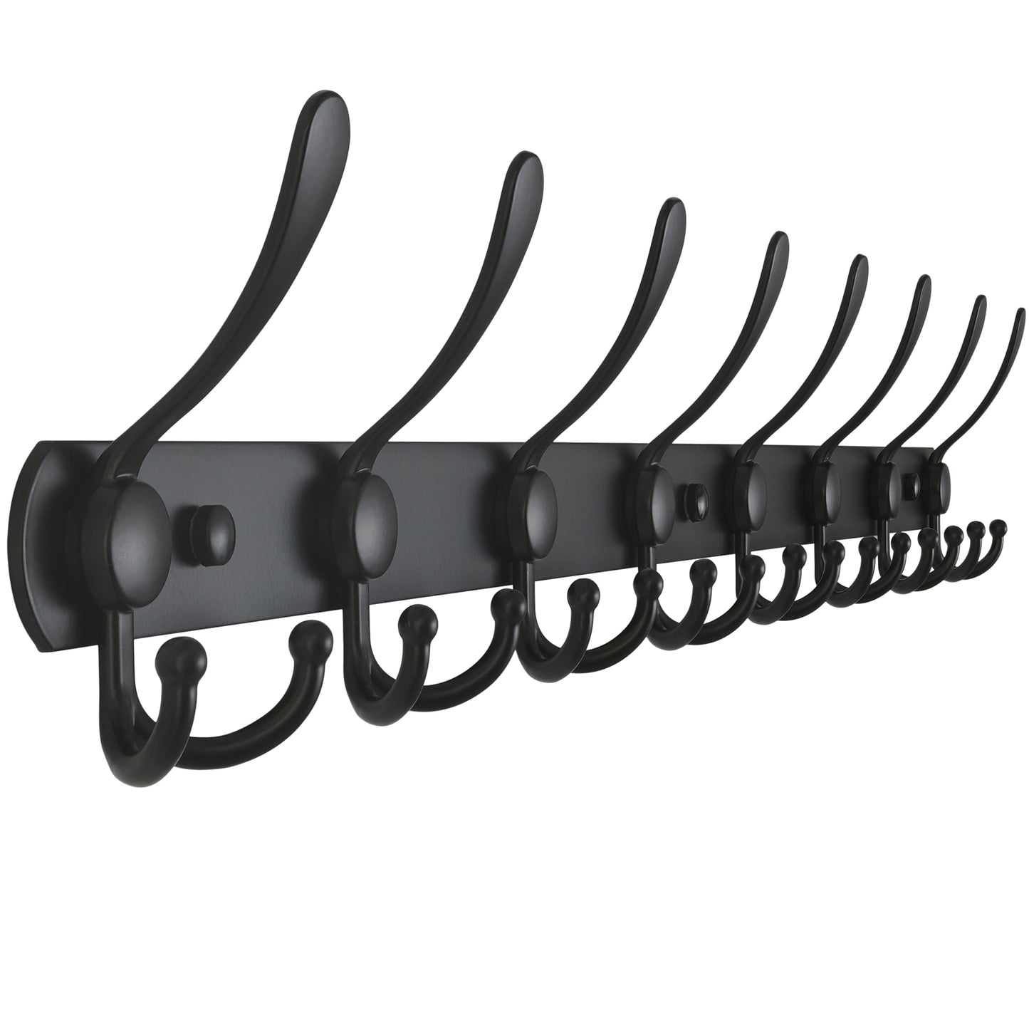 Dseap Coat Rack Wall Mount - 29.5” Long 8-Tri-Hooks Heavy Duty Coat Hanger Rail Wall Hooks for Hanging Coats Hats Clothing Clothes Purse Mudroom Entryway, Black