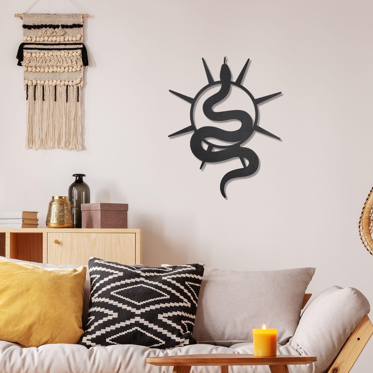OYEFLY Black Snake and Crescent Moon Mirror Wall Decor,Gothic Snake Decorative Mural (style 2)