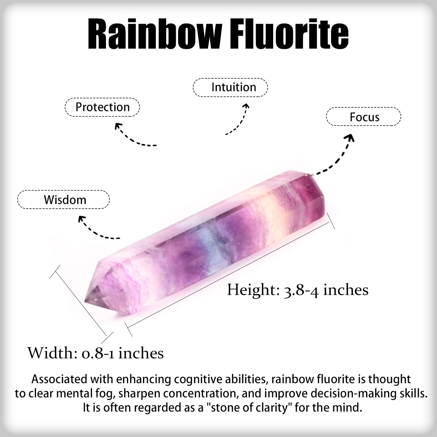 WHAL&YUNE Gemstone Wands 1PC, Rainbow Fluorite Hexagonal Wands Gemstone Tower, Natural Hand Carved Pointed Stone Fluorite Crystal for Meditation, Home Decor-3"-3.5"(8-9cm)