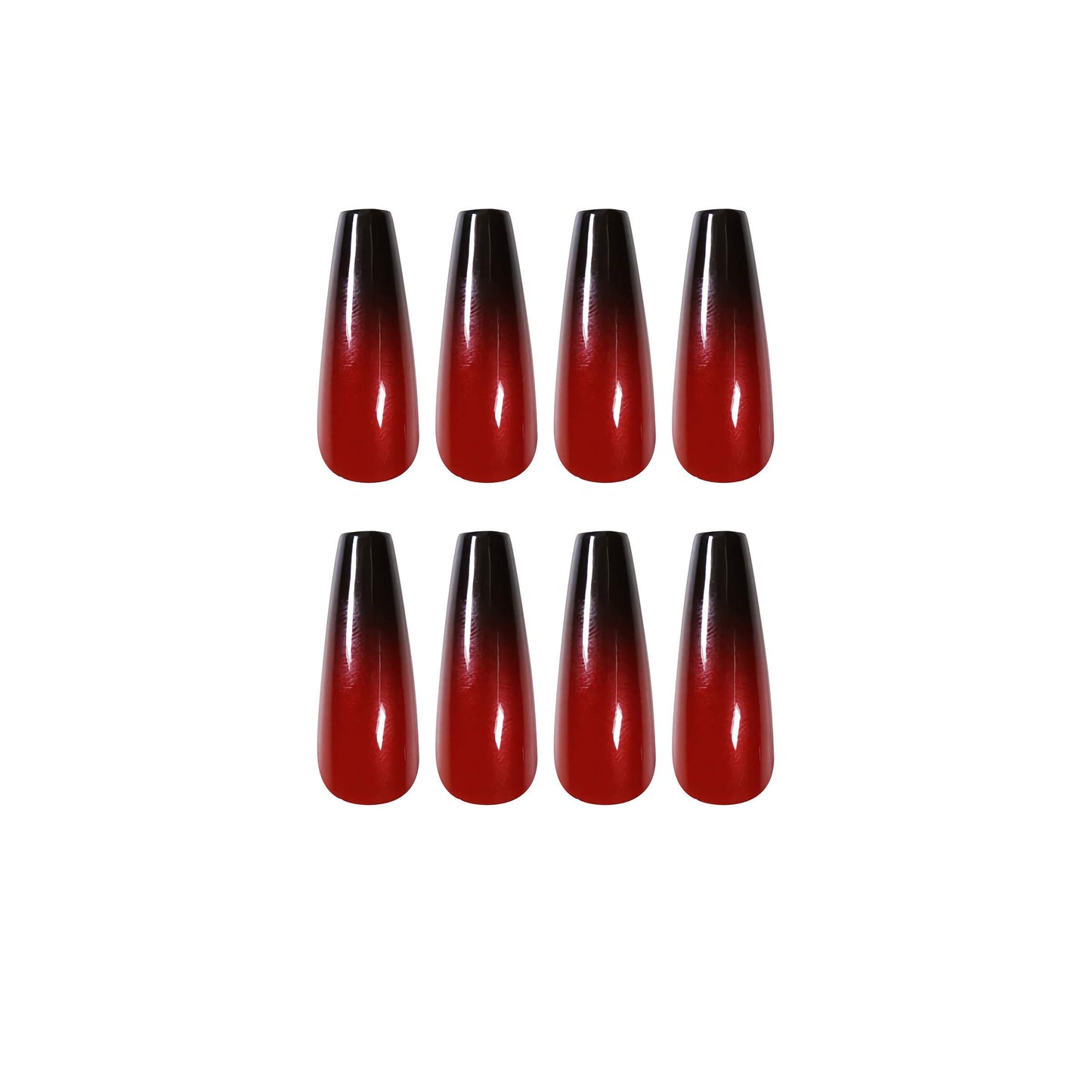 MISUD Press on Nails - Long Coffin Glue on Nails with Goth Black Red, Acrylic Gothic Vampire Design 24 pcs