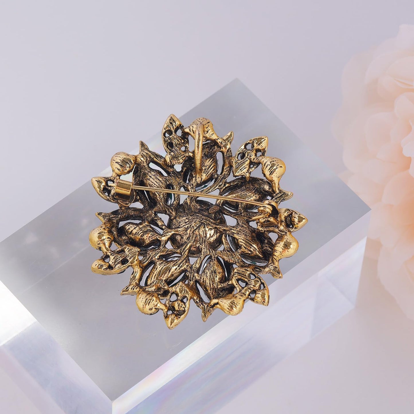 LAXPICOL Vintage Women's Brown Austrian Crystal Elegant Flower Brooch Wedding Broach Pin