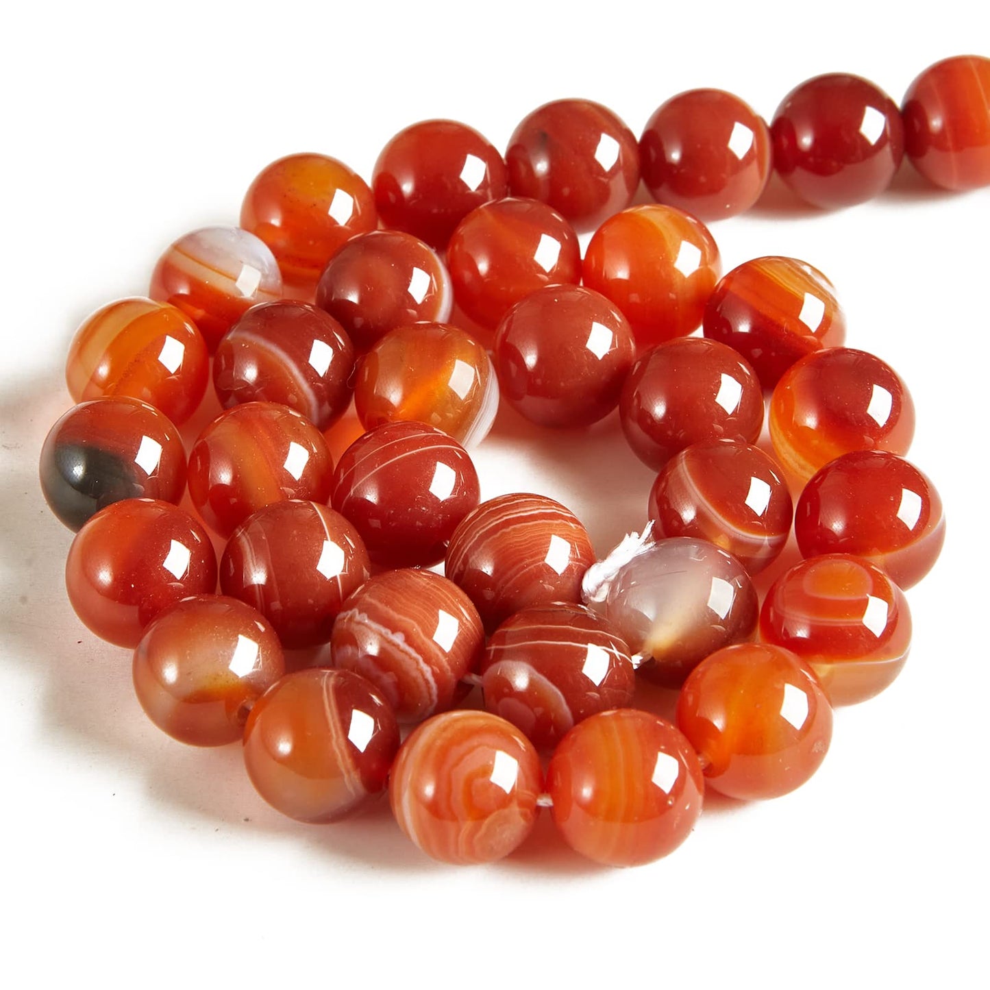 60pcs 6mm Orange Stripe Agate Beads Natural Gemstone Beads Round Loose Beads for Jewelry Making