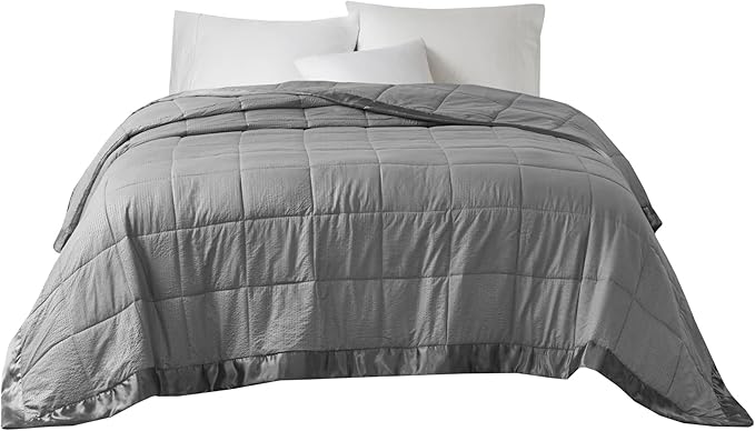 Madison Park Cambria Down Alternative Blanket, Premium 3M Scotchgard Moisture Wicking Treatment, Lightweight and Soft Bed Cover For Summer with Satin Trim, Oversized King Charcoal