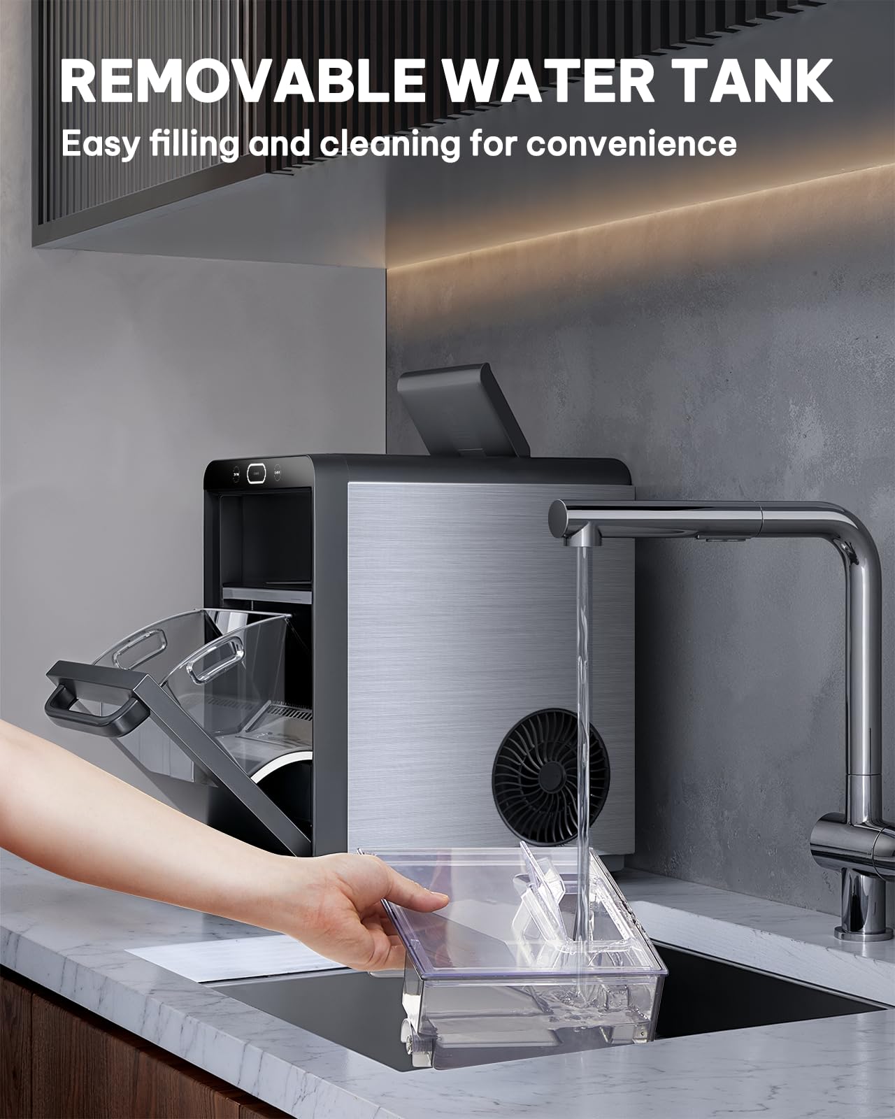 Silonn Nugget Ice Maker Countertop - 44lbs/24h Crushed/Pebble Ice Machine, Front Pull-Out Water Tank & Removable Basket, Stainless Steel Finish for Home Kitchen