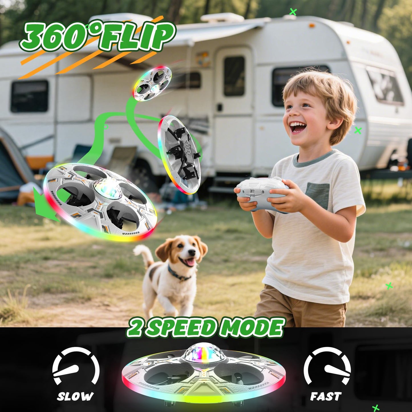 Mini UFO Drone for Kids – RC Plane Flying Airplane Toy Remote Control Helicopter with LED Lights, Auto Hover, 2 Batteries(14 Min Flight)