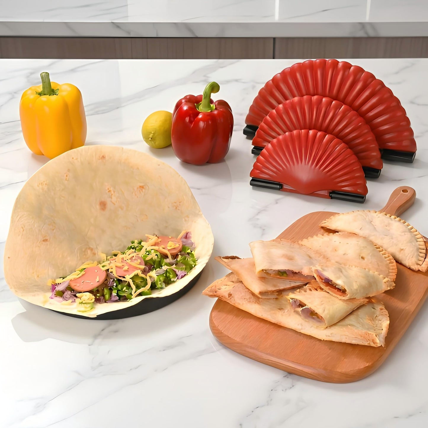 Tortilla Sealer + Crimper Press Bundle - Quesadilla Maker for Large 10", Medium 8" & Small 6" Flour Tortillas | Burritos, Empanadas, Dumplings, Sandwiches | Air Fryer Friendly | Dishwasher Safe
