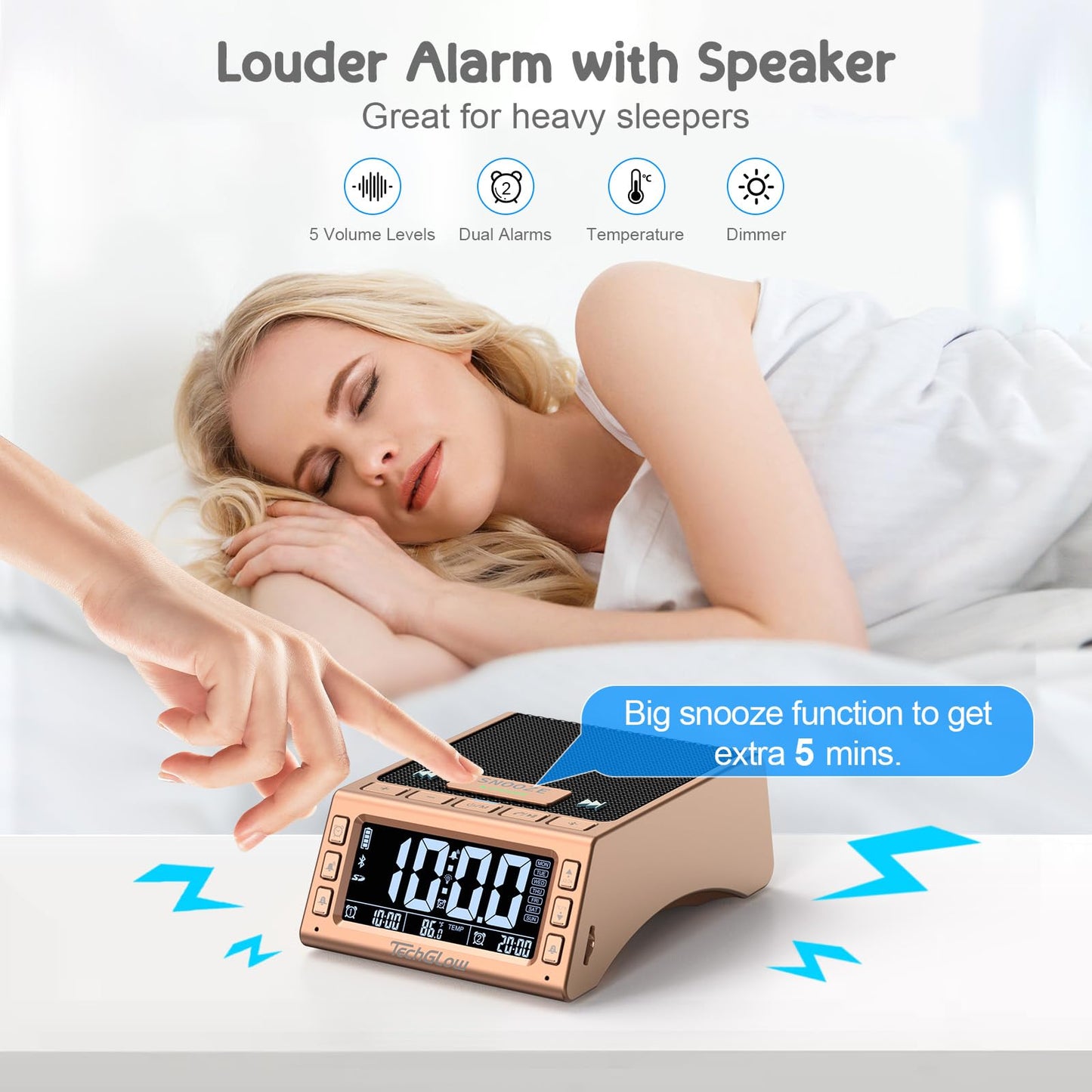 TechGlow Foldable Cellphone Stand with Bluetooth Speaker Charging Station Birthday Gifts for Men Women Mother Father Boy Girl Teens Cool Tech Gadgets-Rose Gold
