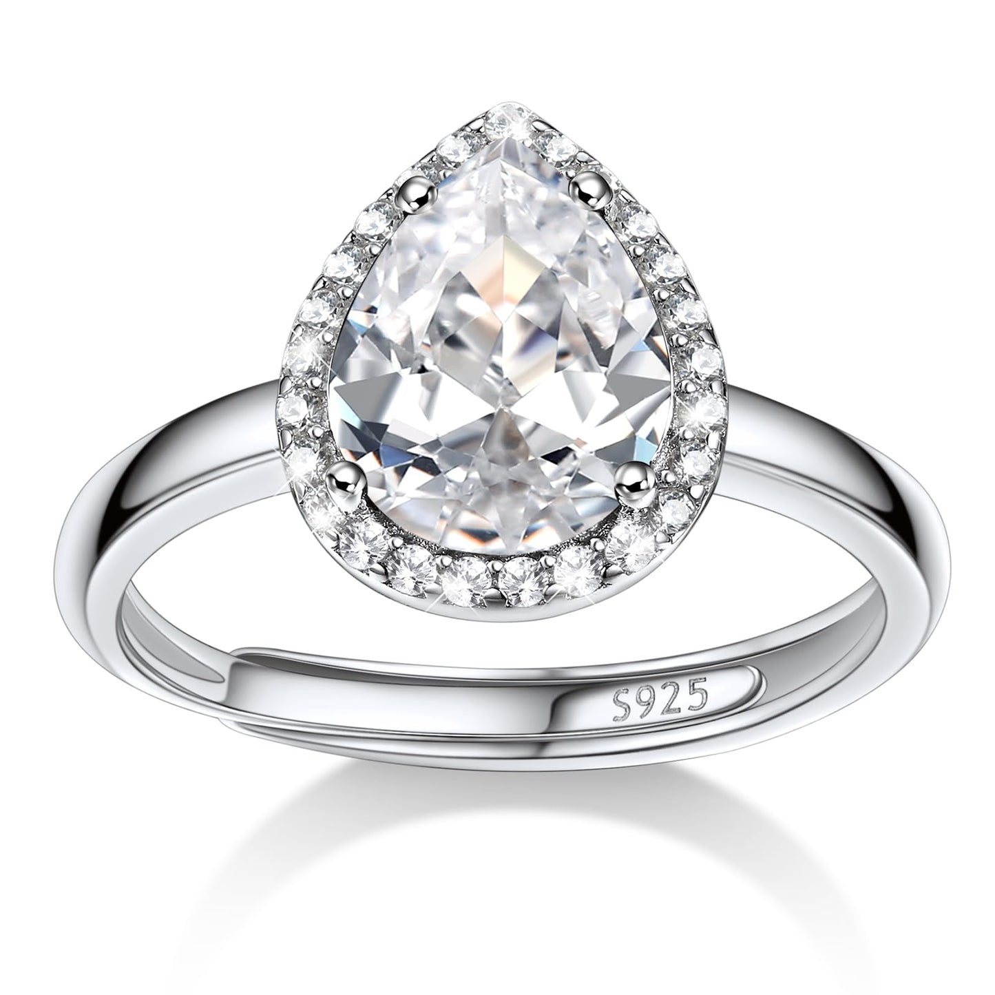 Bestyle 925 Sterling Silver Teardrop Cut Gemstone Cubic Zirconia Rings for Women April White Diamond Rings, Statement and Promise Ring for Engagement/Wedding/Anniversary/Valentines Day