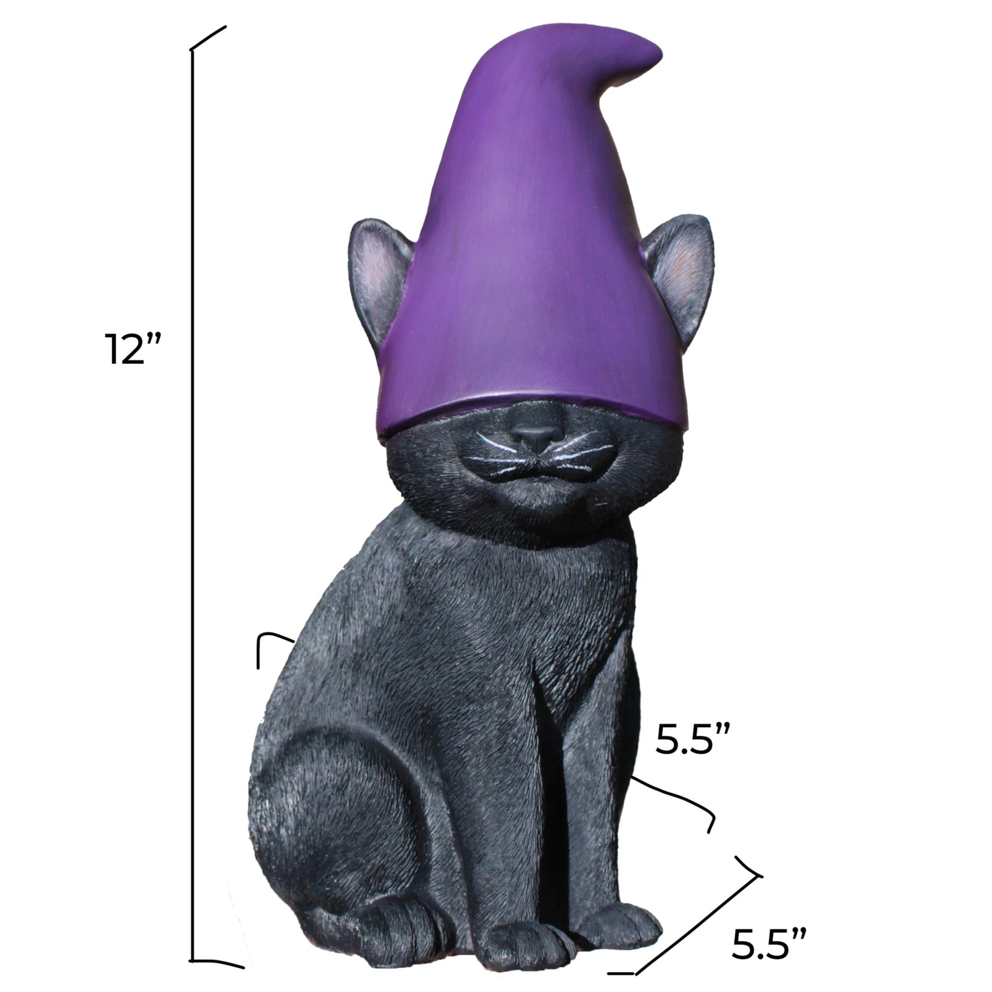 Cat Gnome 12" Tall (Black) | Cute Cat Garden Décor, Spooky Stuff, Halloween Decorations, Lucky Witch Statue