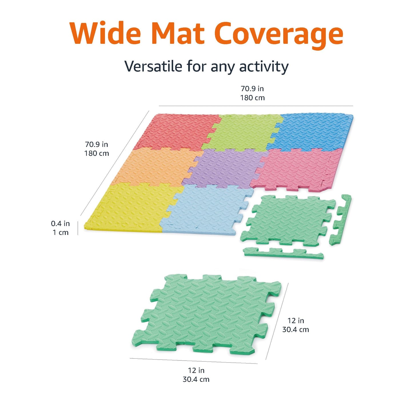 Amazon Basics Kids Interlocking Puzzle Exercise Play Mat, EVA Foam Floor Tiles, 36-Pack with 54 Borders, 12" x 12", Colorful, Soft
