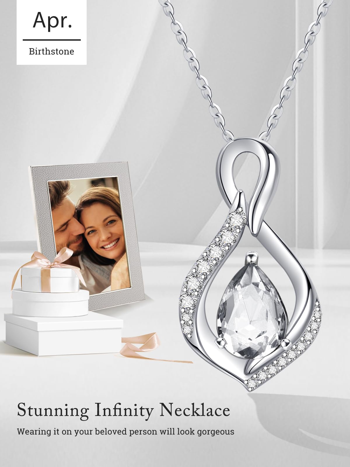 JIYVY32 Diamond Infinity Necklace for Women April Birthstone Necklaces White Gold Plating Anniversary Birthday Gifts for Wife Her Mom Girlfriend Birthstone Jewelry Gifts for Women