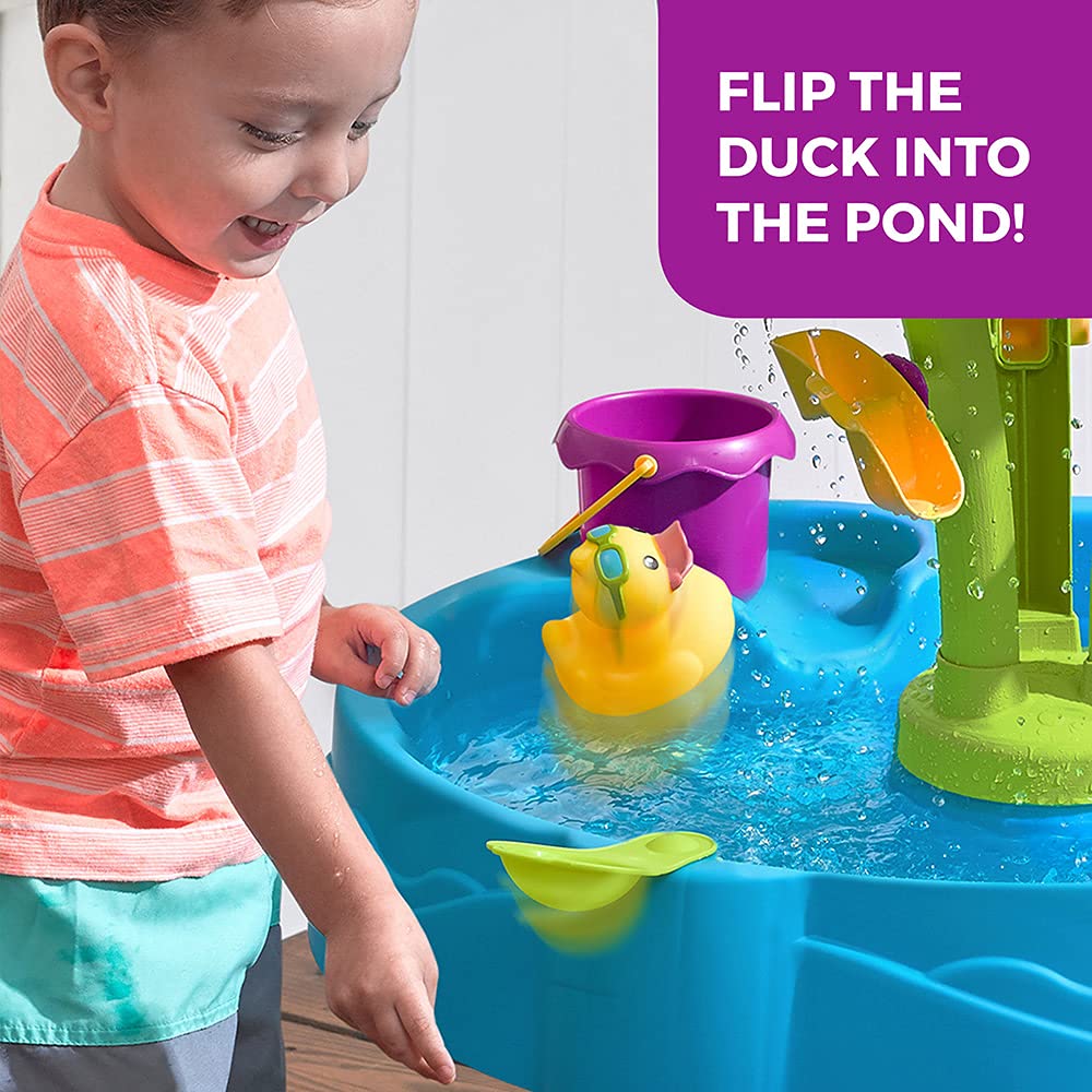 Step2 Summer Showers Splash Tower Water Table for Kids, Outdoor Kids Water Sensory Table, Ages 1.5+ Years Old, 8 Piece Water Toy Accessories, Blue & Green