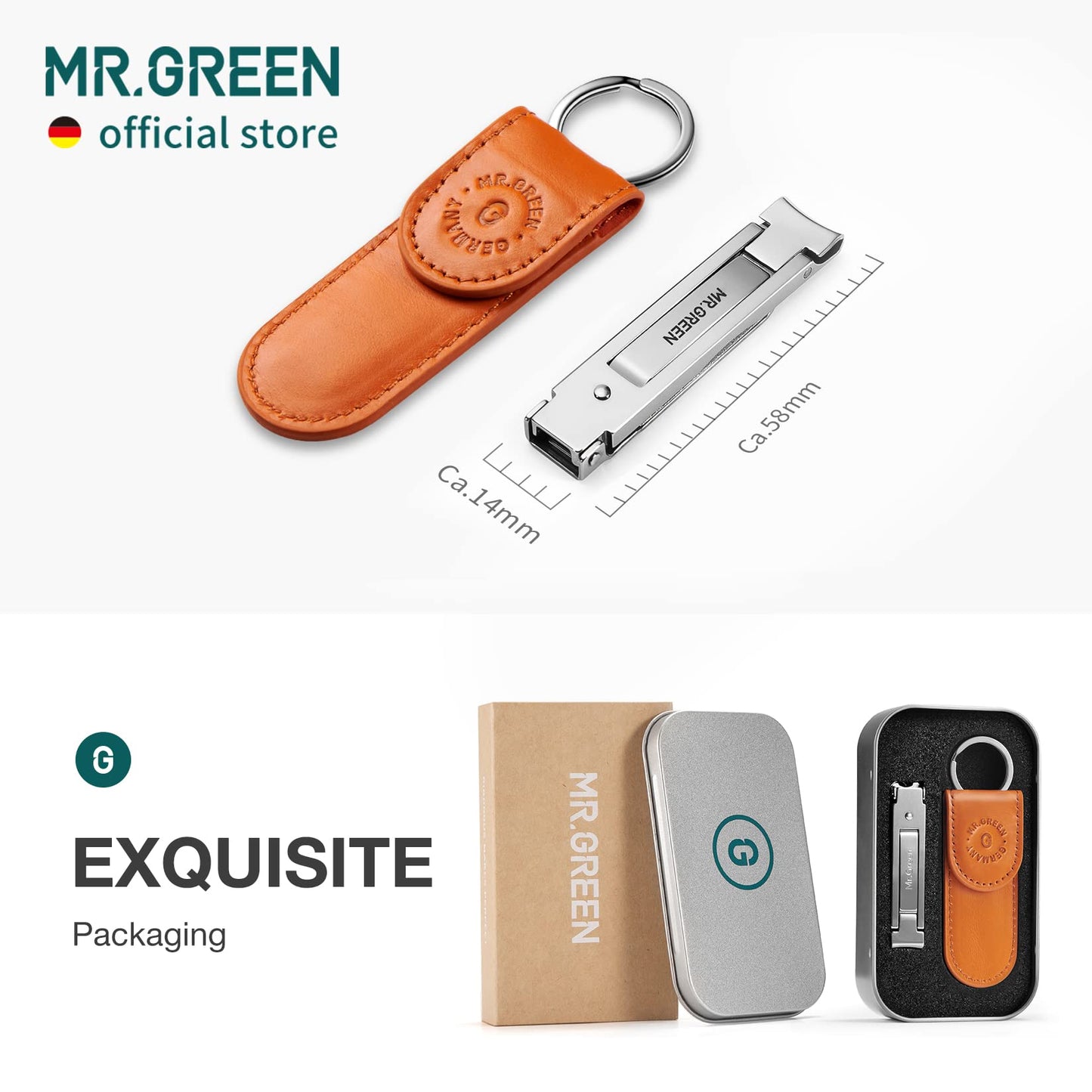 MR.GREEN Collapsible Nail Clippers Small and Thin Portable Travel Nail Scissors Cutter Stainless Steel Manicure Tools with Nail Files (Orange Leather Case+ Iron Box) Multicoloured
