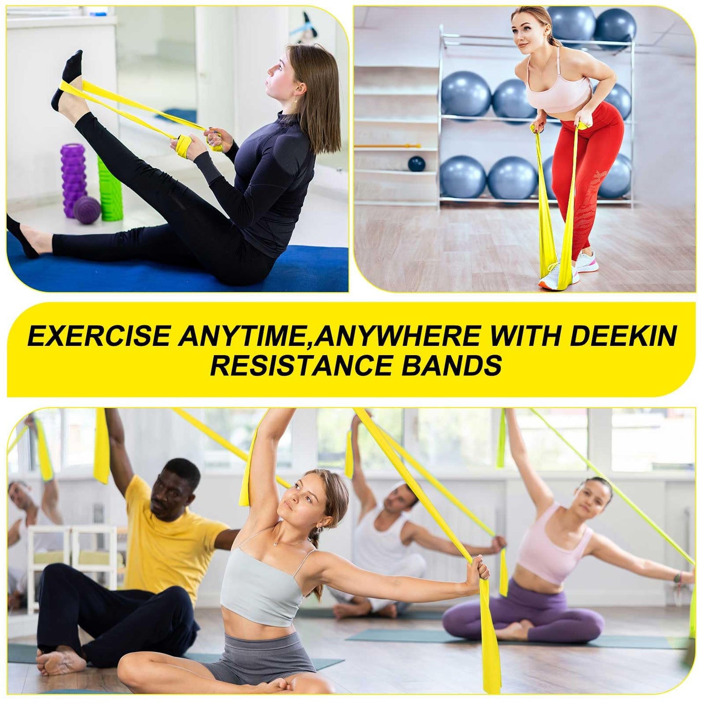 Deekin 10 Pcs 10 Lbs Resistance Bands Bulk Professional Exercise Elastic Bands Latex-Free Yoga Starter Set for Pilates, Physical Therapy, Strength Training, Yoga, Workout for Women Home Gym(Yellow)