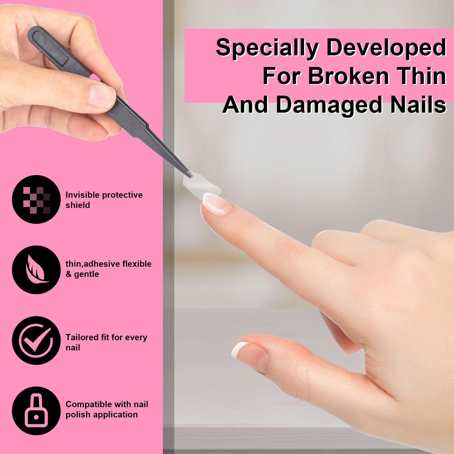 Nail Repair Patches for Damaged Nails - 6 Sizes Clear Nail Shaped Repair Sheets, Fixation & Isolation Layer, Protective Layer for Acrylic, Invisible Instant and Easy to Use 26 Pcs (590 units)