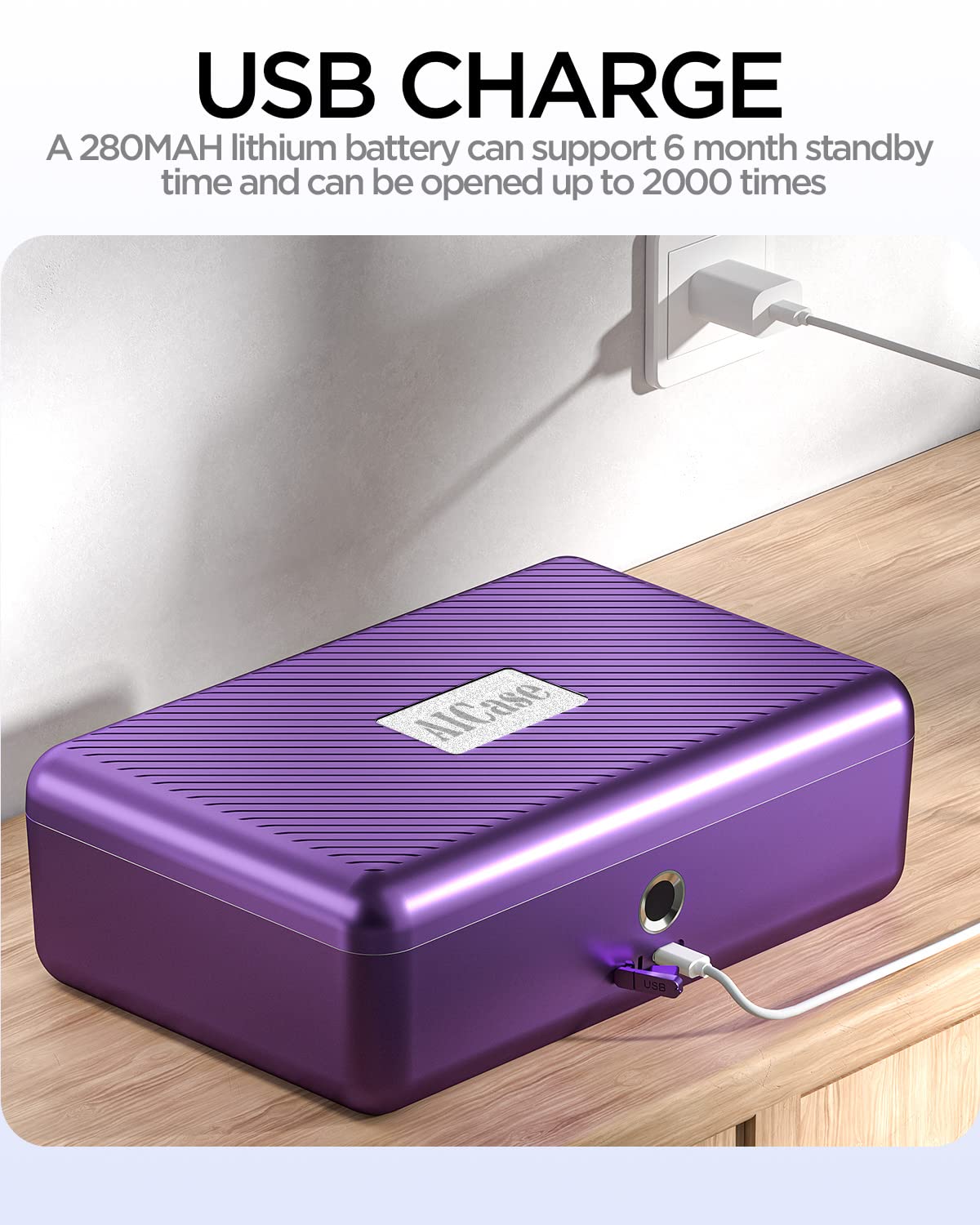 AICase Biometric Fingerprint Storage Box, Portable Cash Jewelry Security Lock Box Safe, Combination Lock for Car, Home, Office Travel