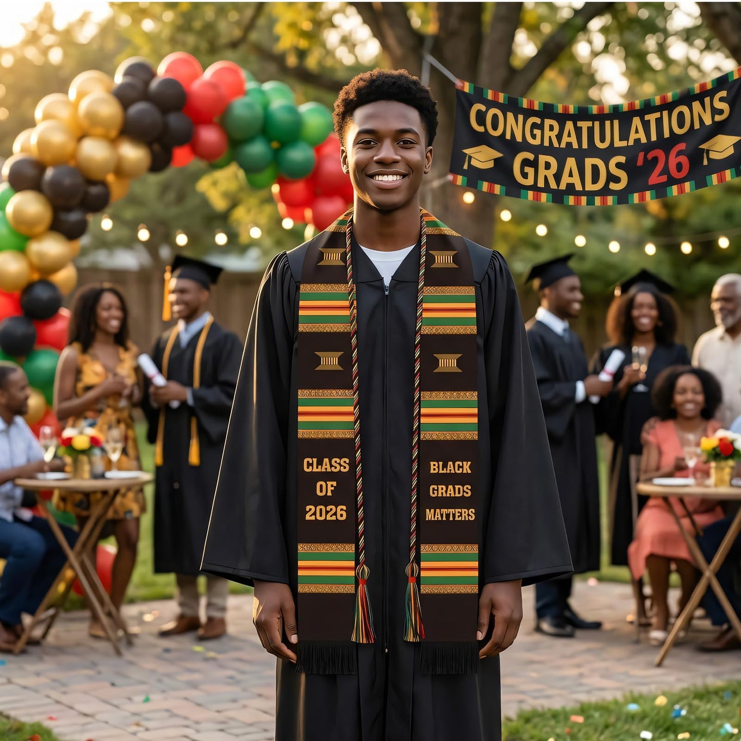 Silkovahamd Black Kente Graduation Stole - Black Grad Matters Class of 2026 Honor Cord Sash for College High School Graduates Academic Ceremony Accessory Gifts