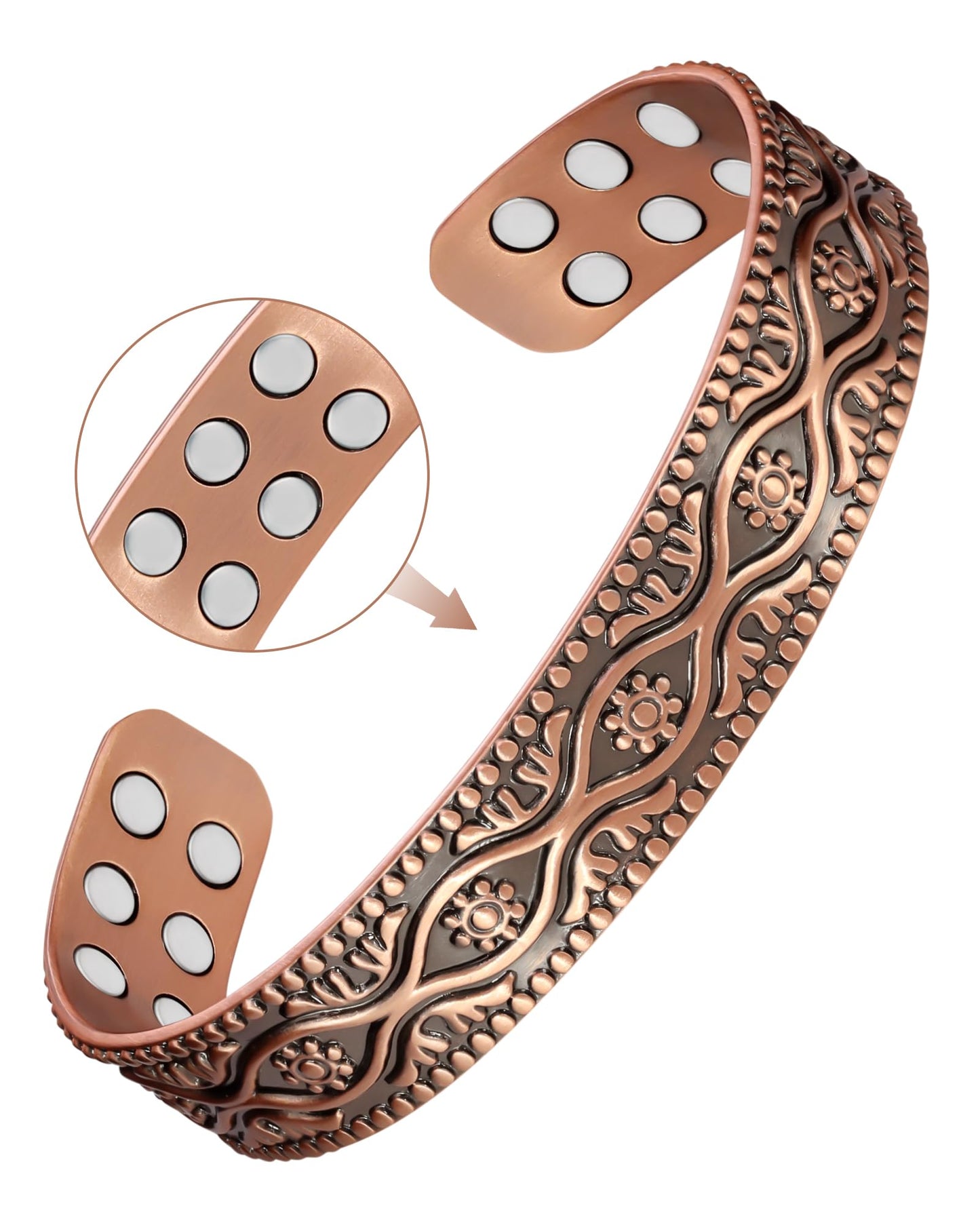 Feraco Pure Copper Bracelet for Men, 18X Ultra Strength Magnetic Bracelets for Men with 3800 Gauss Neodymium Magnets, Adjustable (Evil Eye)