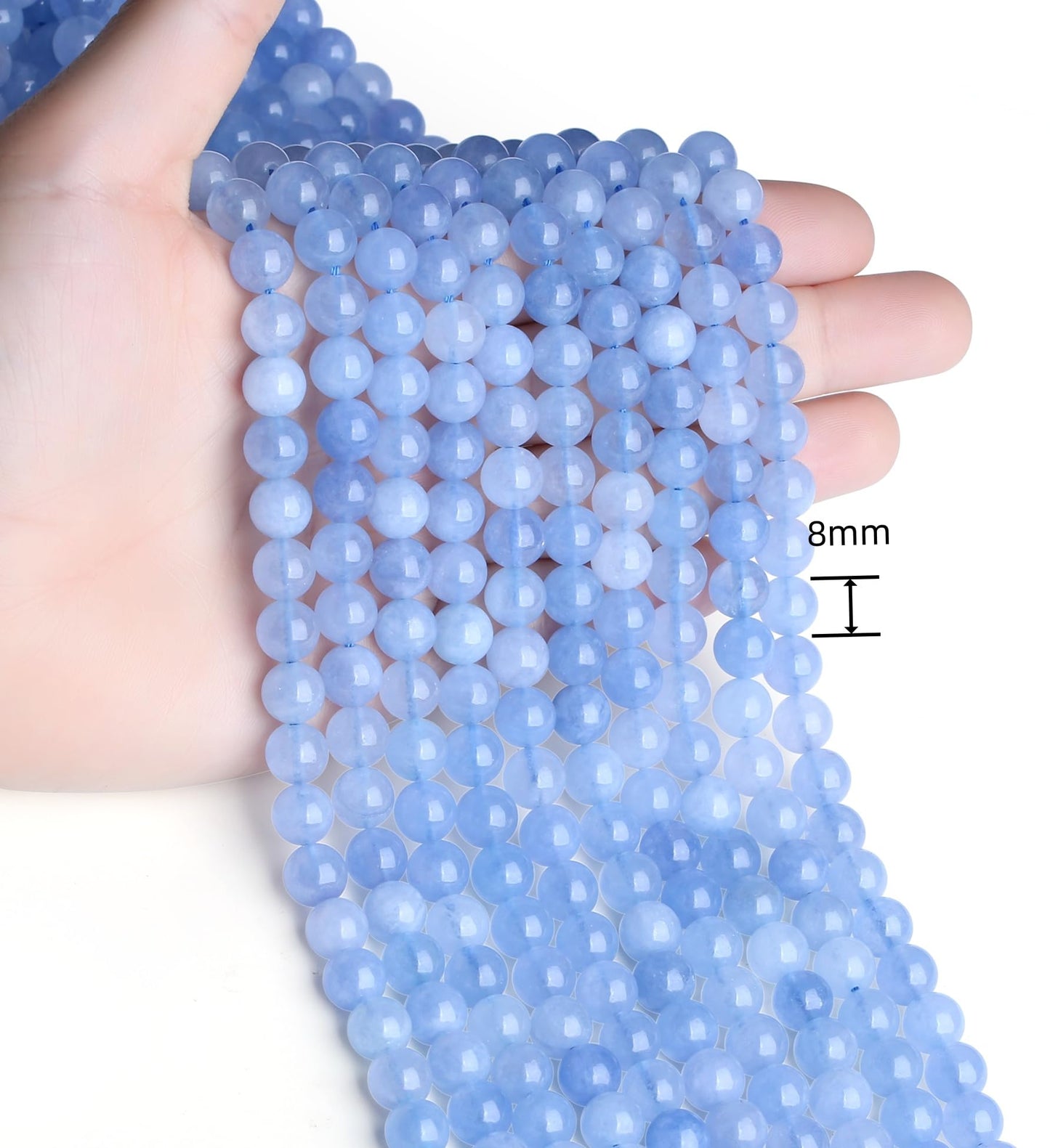 NUKAYAI Natural Stone Beads 100pcs 8mm Blue Aquamarine Round Stone Beading Loose DIY Smooth Beads for Bracelet Necklace Earrings Making