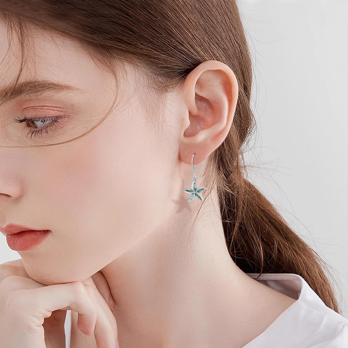 Starfish Earrings 925 Sterling Silver Turquoise Starfish Dangle Drop Earrings Summer Beach Themed Jewelry Ocean Gifts for Women