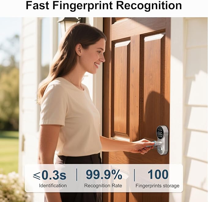 Smart WiFi Lock for Front Door: SMONET Fingerprint Keypad Lock with Handle - Keyless Entry Door Lock Compatible with Alexa Easy Installation