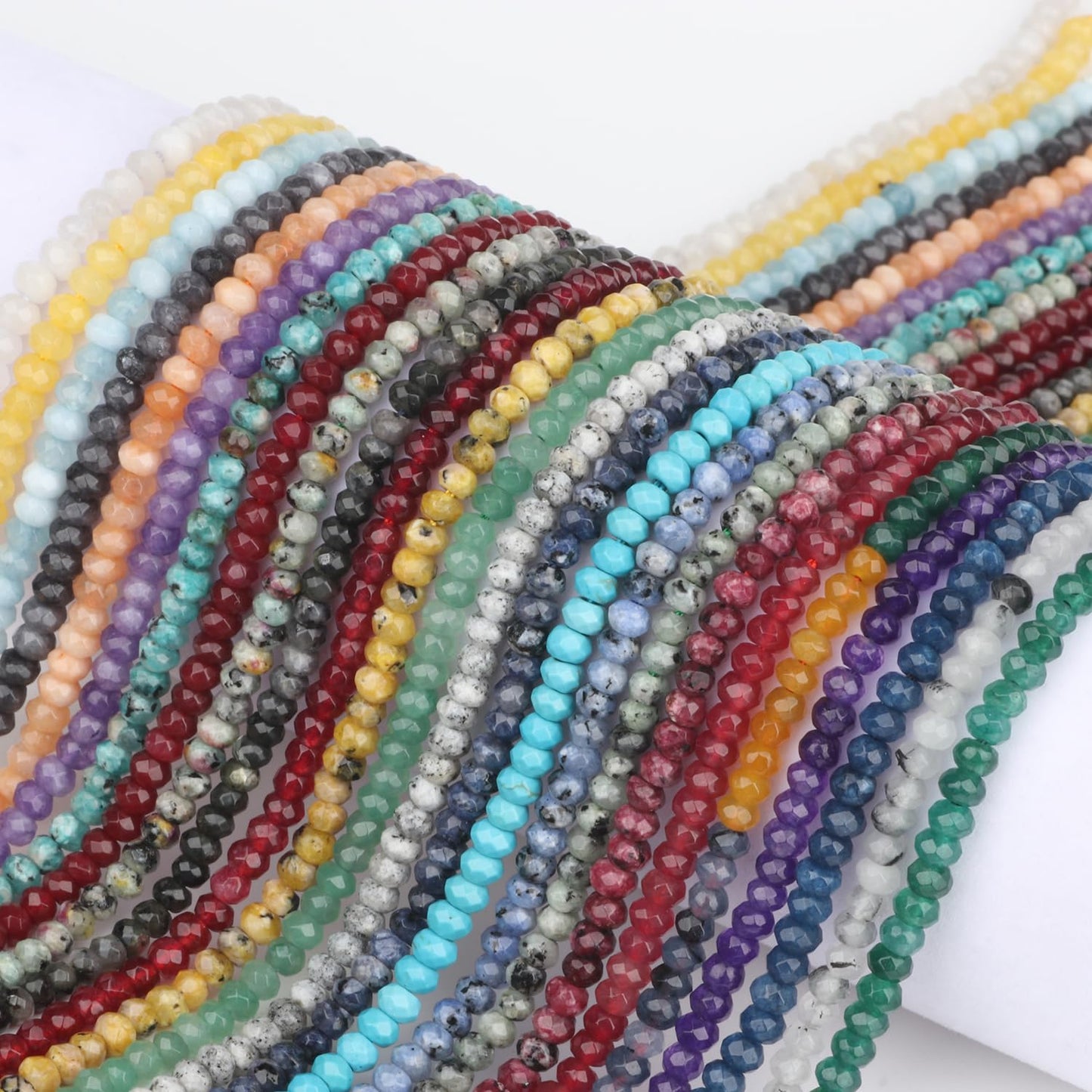 2 String 220PCS 3x5mm Natural Mixed Color Stone Beads for Jewelry Making, Songxi Facted Loose Gemstone Beads for DIY Bracelet Necklace Making Supplies with Energy Healing Chakra Power