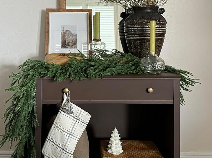 12FT Christmas Garland Norfolk Pine Garland Real Touch Artificial Greenery Garland for Mantle Fireplace Table Indoor Outdoor Holiday Decortions (Dark Green)