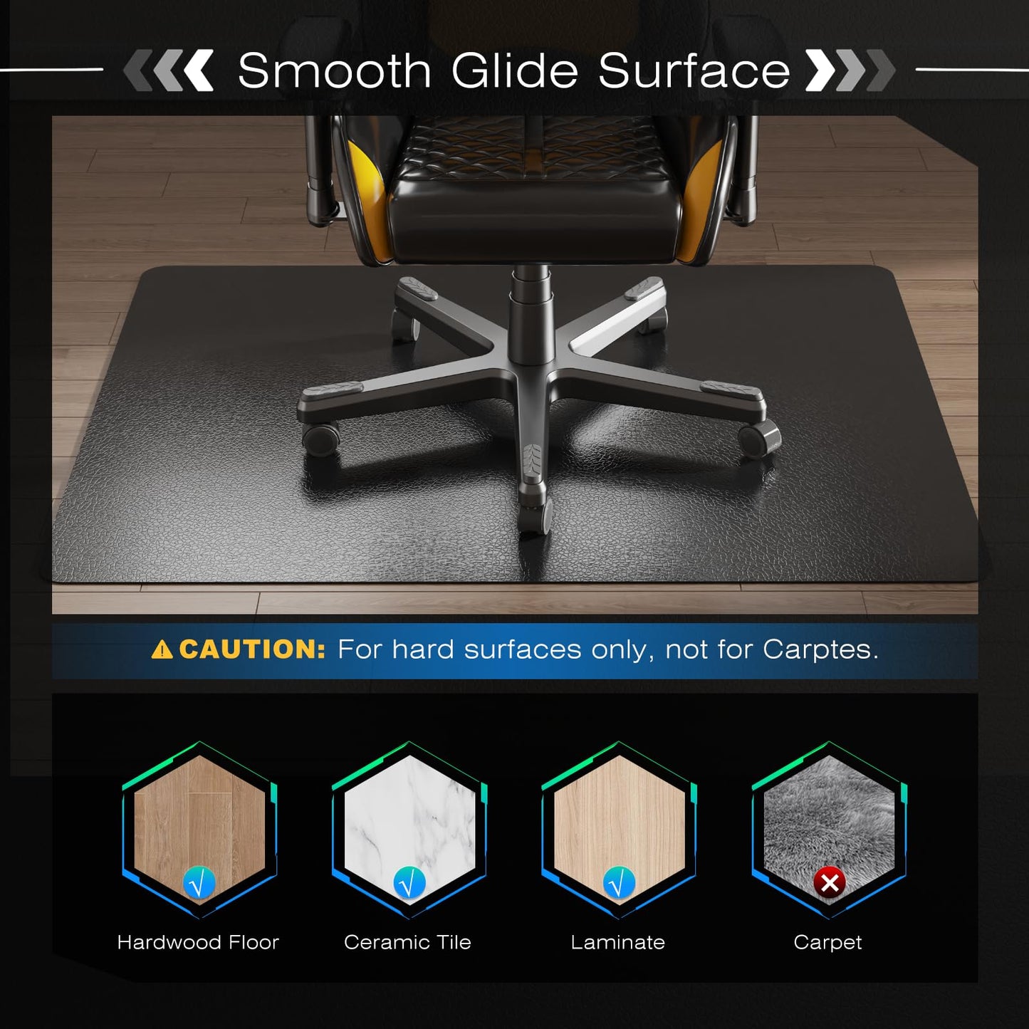 FUNMAT Chair Mat for Hardwood Floor, 36" x 36" Easy Glide Desk Chair Mat for Rolling Chair, Anti-Slip Floor Protector Computer Desk Mat, Vinyl Floor Mat for Gaming Room Home Office, Black