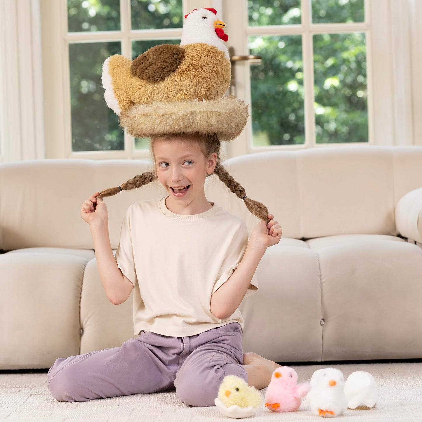 Karister 7Pcs Chicken Stuffed Animals, Stuffed Hen Plush with Baby Chicks & Eggs, Nest Hen Coop Plush Toy Set for Kids, Soft Stuffed Farm Animal Plushie for Birthday Christmas Easter Gift, 14"