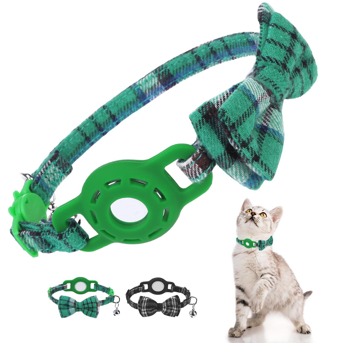 DILLYBUD Airtag Cat Collar Breakaway, Bow Tie Collar with Airtag Holder