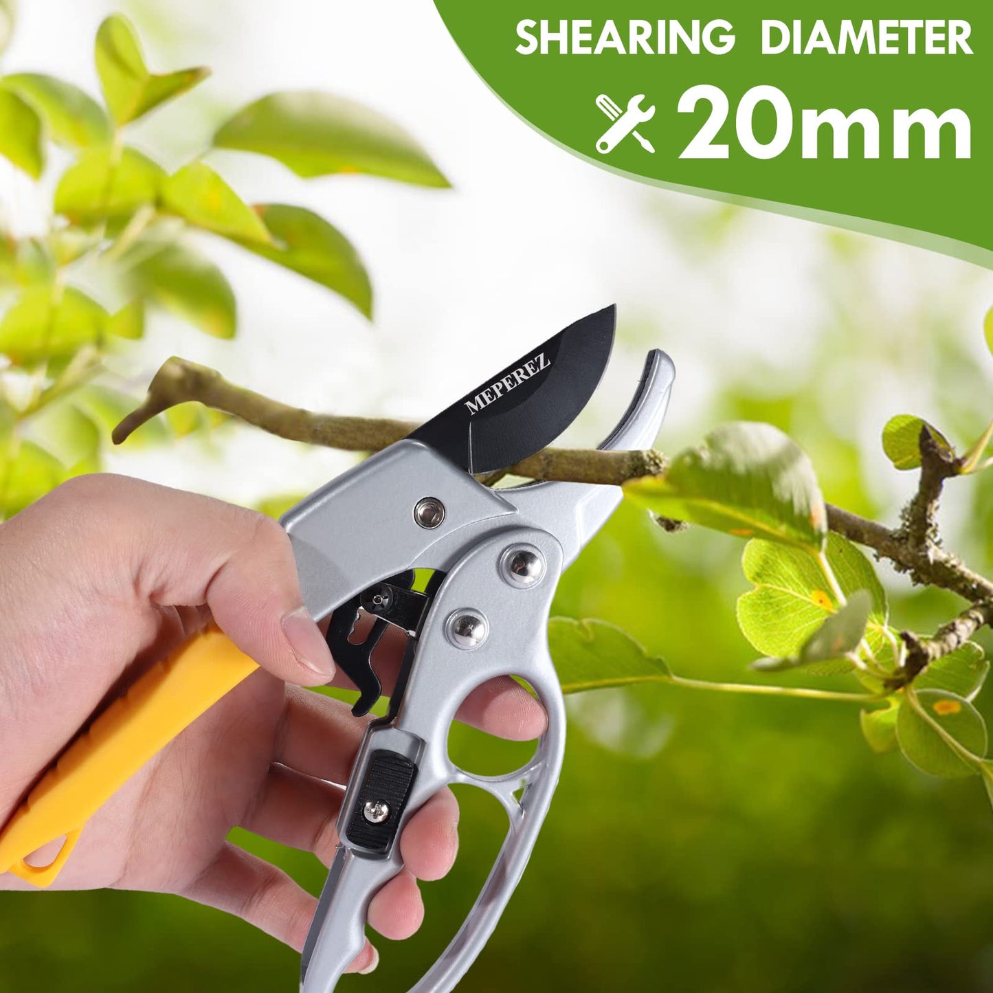 MEPEREZ Premium Germany Pruning Shears, Work 3 Times Easier, Pruners Heady Duty, Sharp Garden Clippers Cut Fresh Flower, Hedge, Herb, Indoor Plants, Gardening Tools Scissors, Arthritis Weak Hand Snips