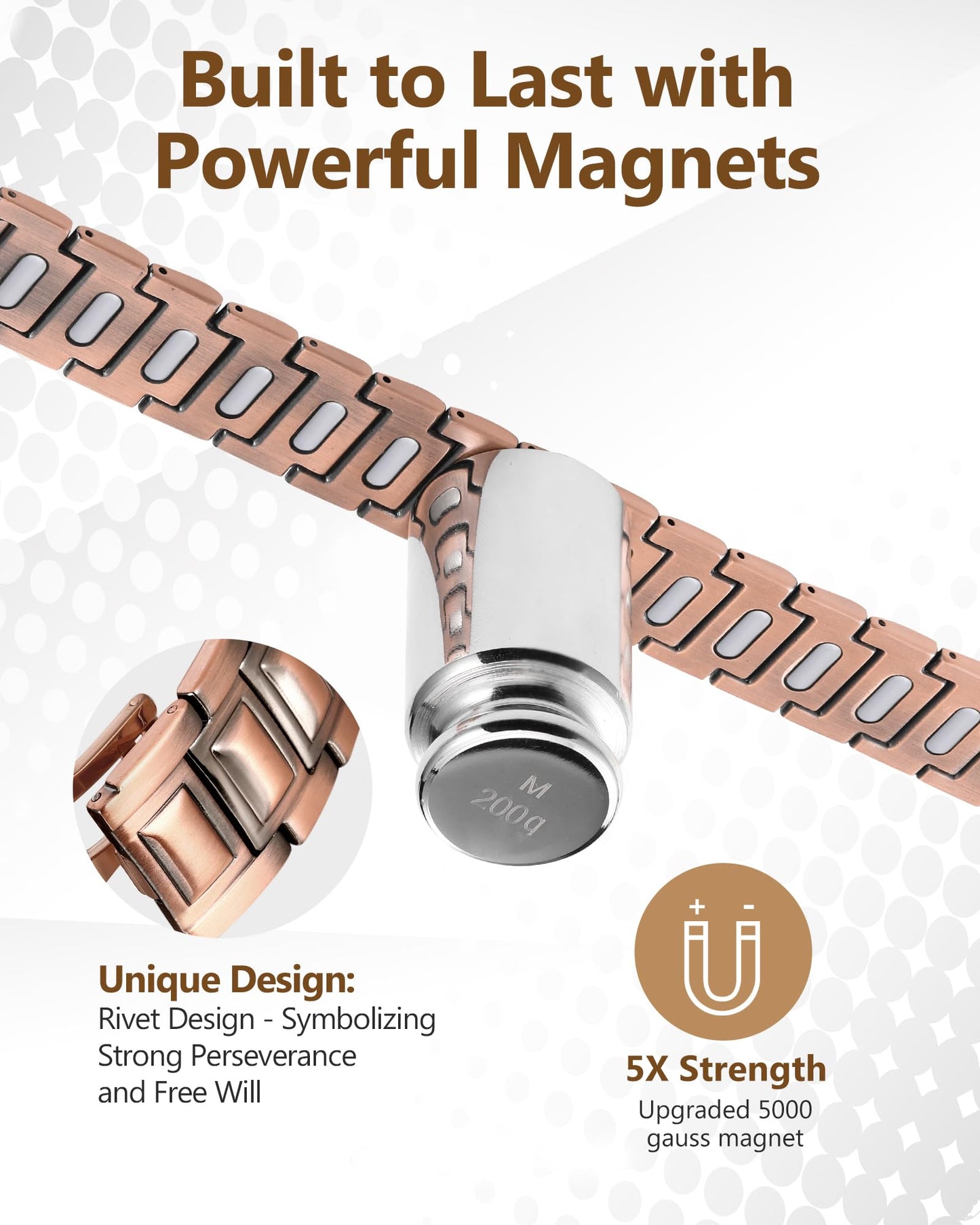 Feraco Copper Magnetic Therapy Bracelets for Men with 5X Strength 5000 Gauss Magnets,99.99% Cooper Bracelet