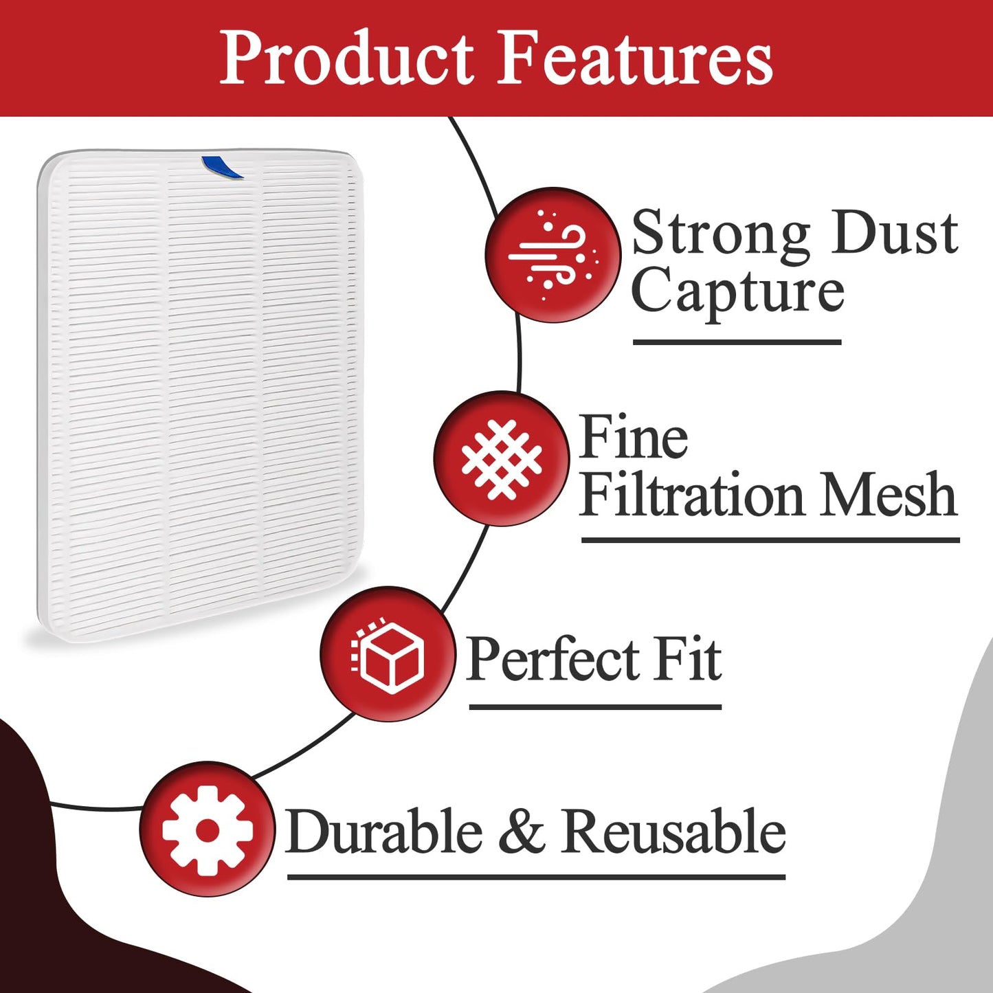 6 Pcs Nail Dust Collector Replacement Filter Compatible with CHRISTINE SHELLY 503 Nail Dust Collector, Reusable Replacement Filters with 1 Clean Brush, Easy to Clean(White)