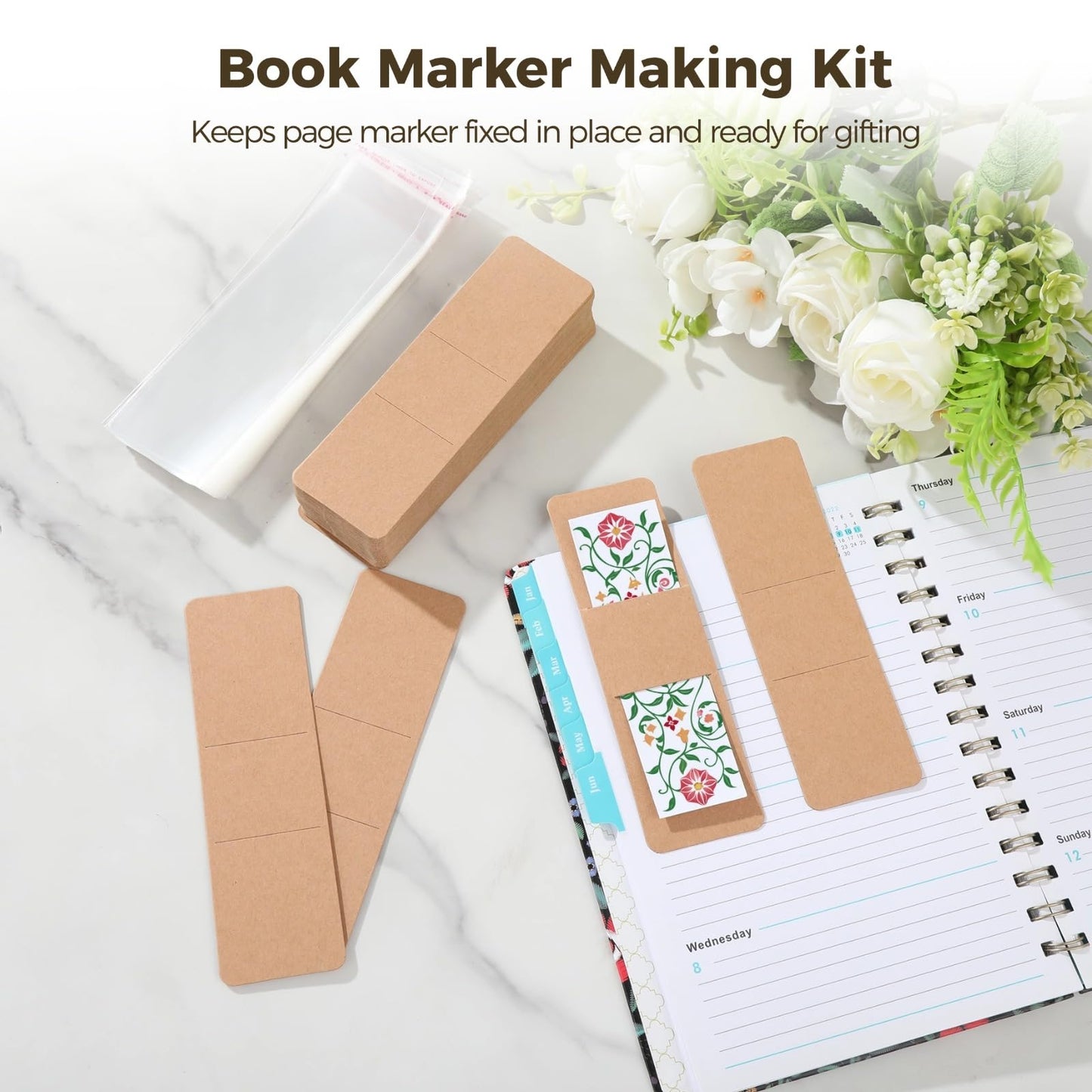 200 Pcs Bookmark Making Kit, 100 Book Marker Sleeves and 100 Clear Self Adhesive Bags, DIY Packaging Cards for Crafts Display Gifts and Handmade Projects