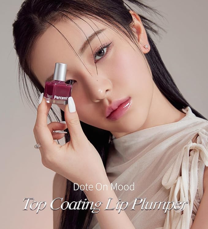 Heart Percent Dote On Mood Top Coating Lip Plumper, High-Shine Glossy Finish Gold & Pink Pearl Sparkles Lip Gloss 04. Warm Glitter