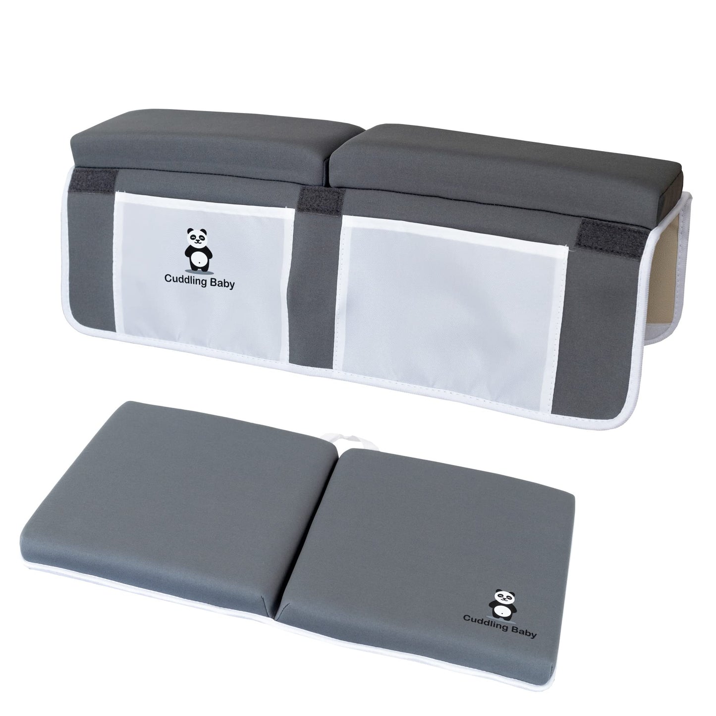 Cuddling Baby Bath Kneeler and Elbow Rest Pad Set - 2PC Premium Baby Bath Mat Set - Non-Slip Kneeling Pad with Storage Pockets - Machine Washable, Durable Foam Pad Bundle - Gray
