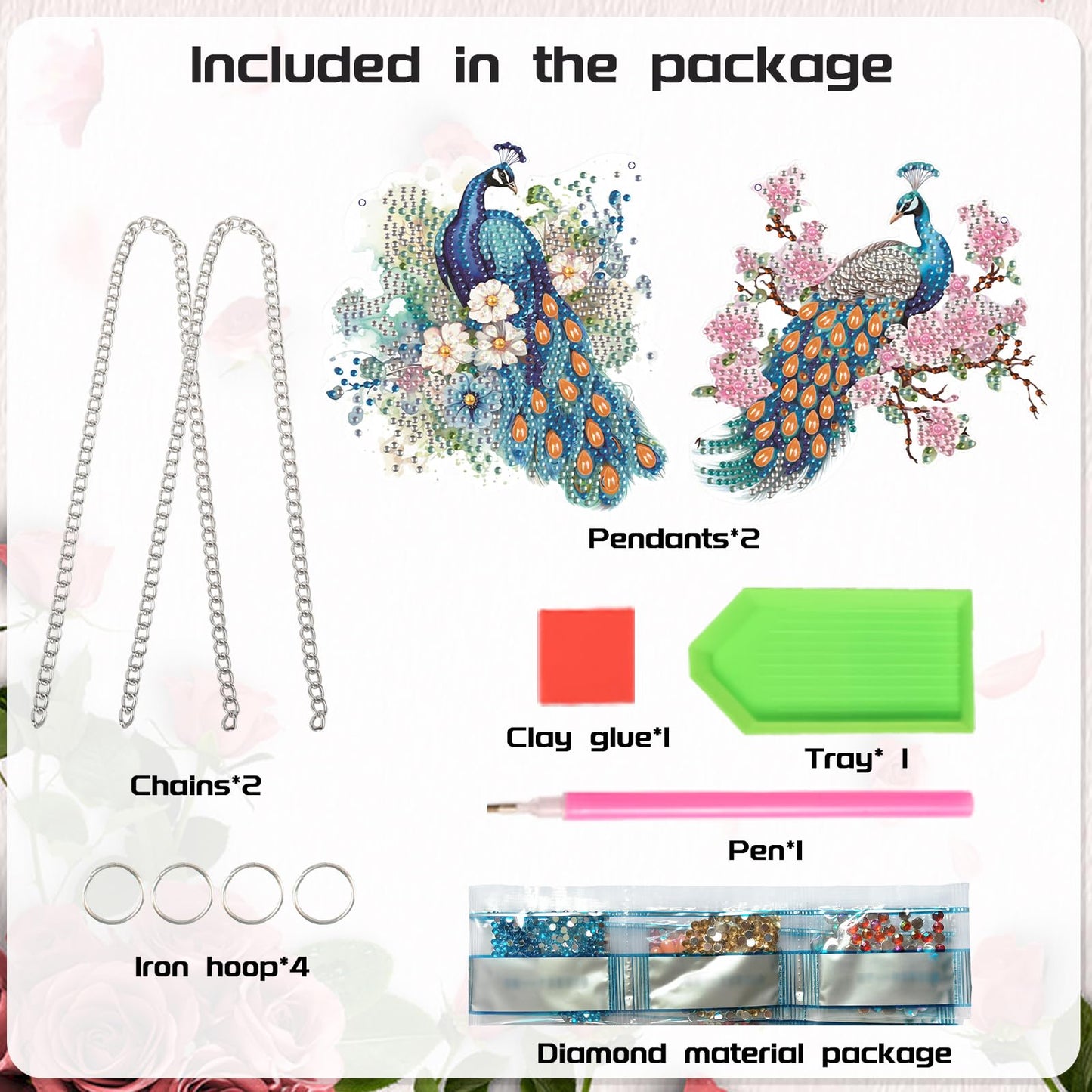 2 Pack Diamond Painting Peacock Hanging Ornaments – DIY Crystal Art Sun Catcher Kit for Window, Wall or Car – Elegant Decorative Gift for Women, Nature & Bird Lovers