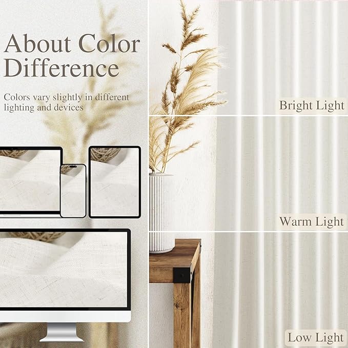 Nanspring Beige White Linen Curtains 84 Inches Long for Living Room Privacy Semi Sheer Curtains Back Tab and Rod Pocket Cotton Textured Coastal Decor Curtain for Bedroom Dinner Room 70x84, 2 Panels