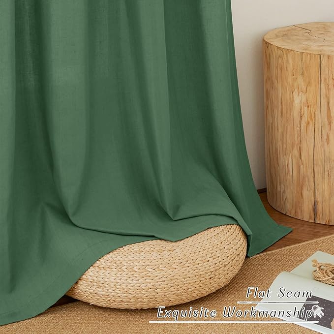 NICETOWN Linen Olive Green Window Curtains 84 inches Long, Grommet Thick Linen Blend Window Treatments Privacy Assured with Light Filtering for Bedroom/Living Room, W42 x L84