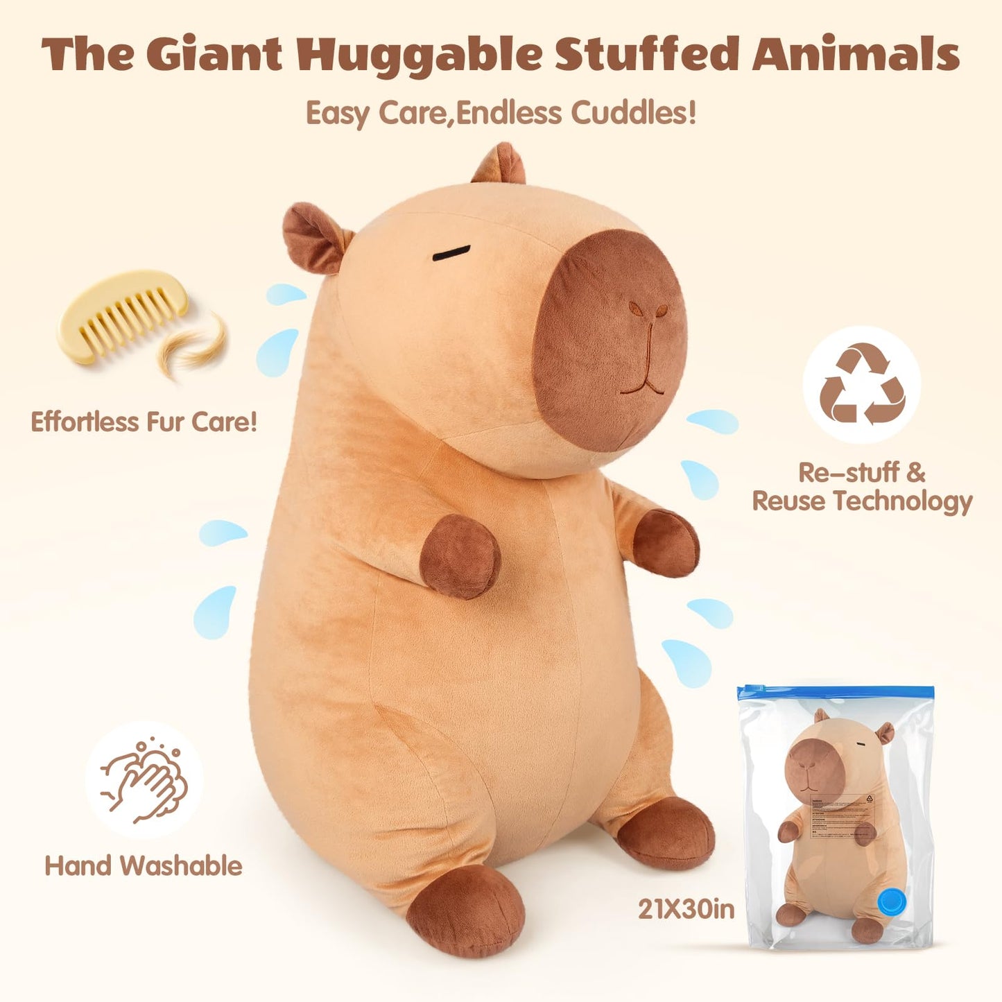 SuzziPals Giant Capybara Plush 30", Jumbo Soft Capybara Stuffed Animal, Giant Plush Toys Hugging Pillow and 5-in-1 Capybara Stuffed Animals with Babies Inside, 5PC Set Capybara