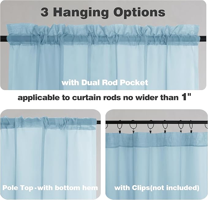Chyhomenyc Sky Blue Sheer Curtains 108 Inches Long - Light Filtering Voile Extra Long Panel Drapes for Floor to Ceiling Window, Elegant Soft Living Room Curtains, Each 42Wx108L Inch, 9FT, 2 Panels