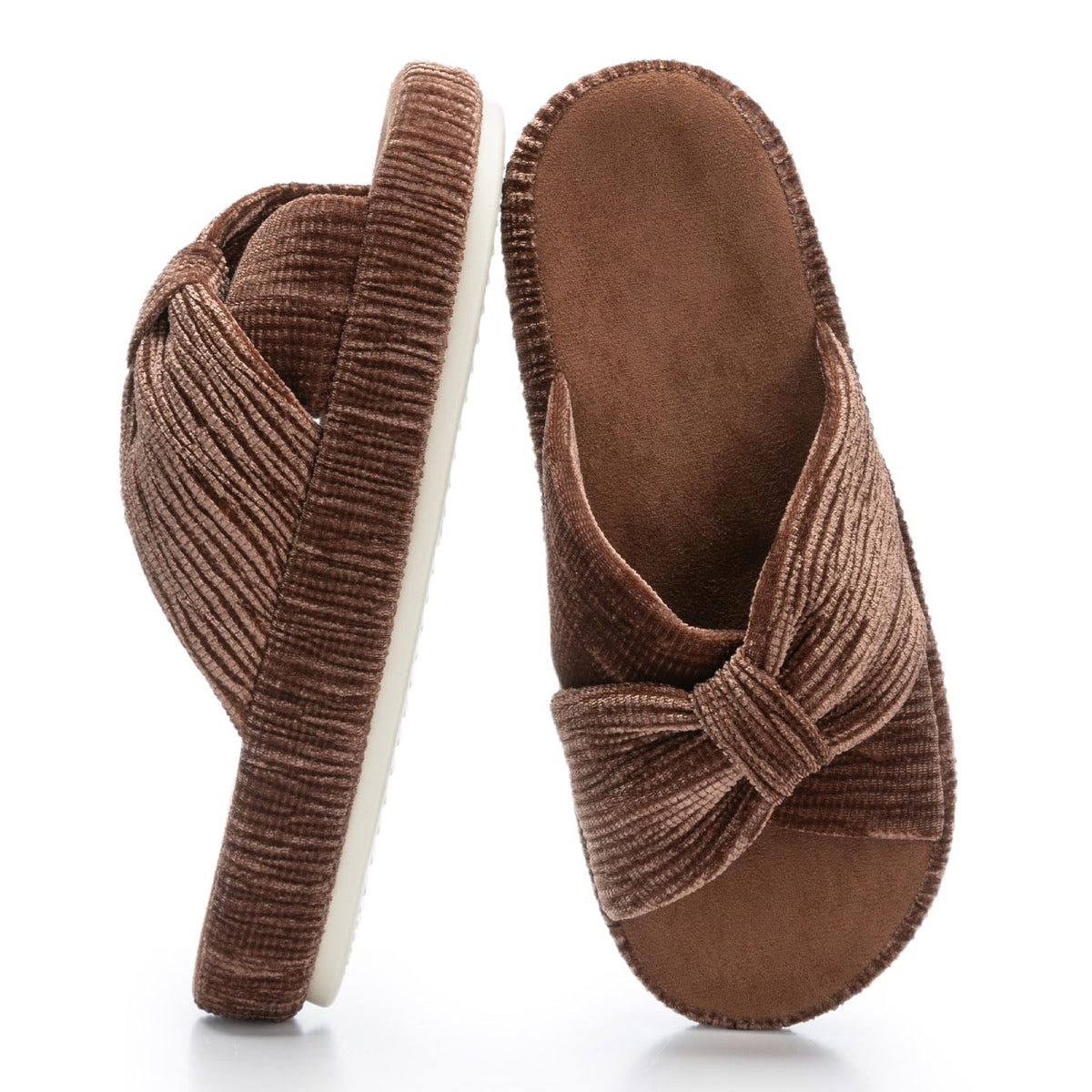 Slippers for Women Memory Foam House Bedroom Bow Crossbands Pearlescent Slipper Shoes Comfy Trendy Gift Slippers Brown Size 5 6 5.5