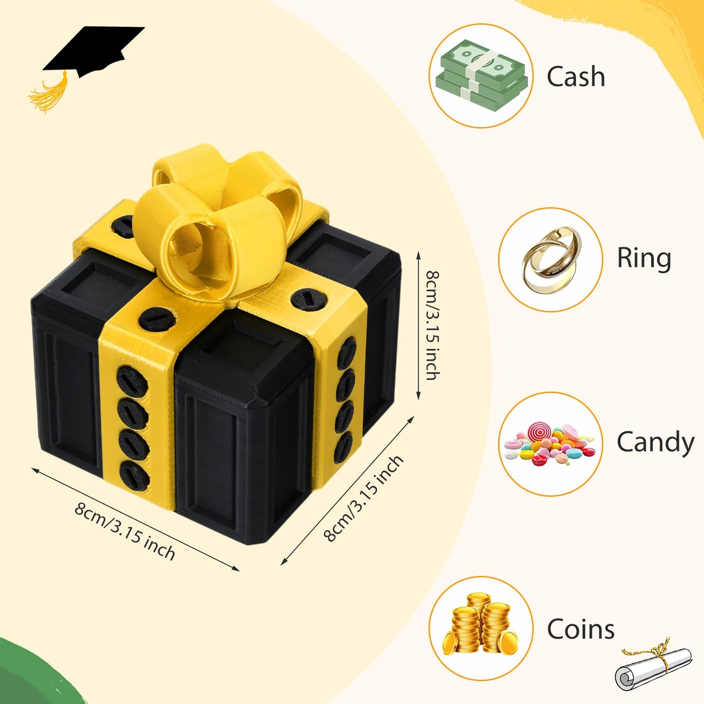 Leinuosen 2 Pack Annoying Nesting Gift Box with Screws, 3D Funny Prank Gift Box, Novelty Hilarious Money Card Container for Christmas Birthday Wrapping (Black Yellow,Orange Yellow)