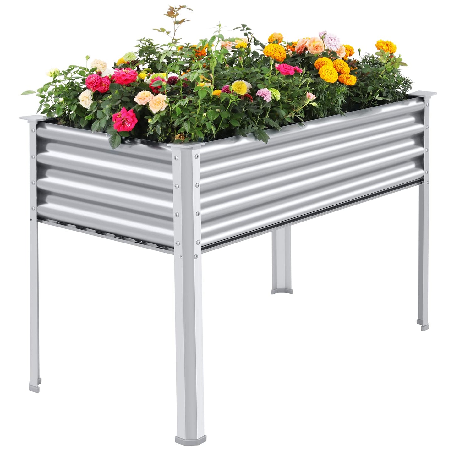 Land Guard Galvanized Raised Garden Bed with Legs, 48×24×32in Large Metal Elevated Raised Planter Box with Drainage Holes for Backyard, Patio, Balcony, 700lb Capacity