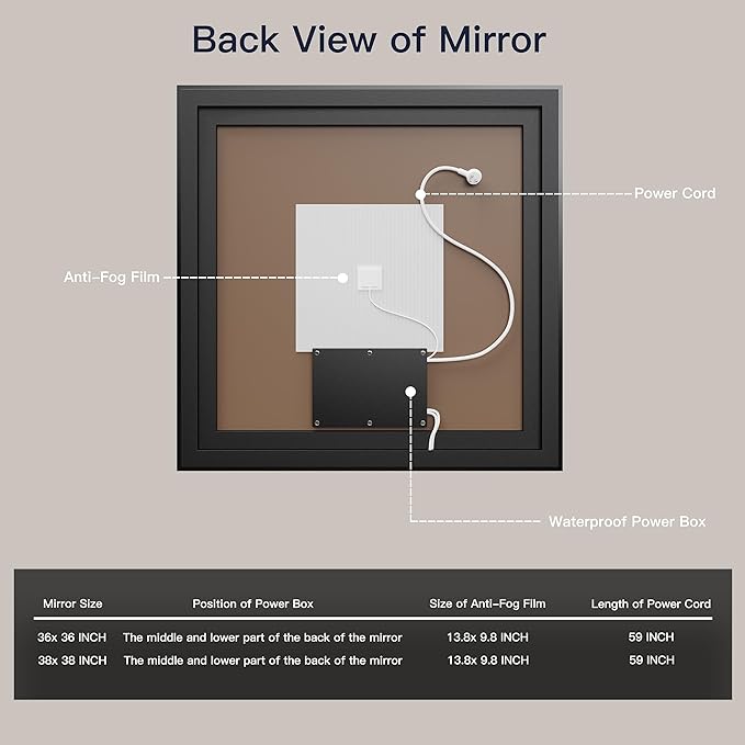ISKM Framed LED Mirror for Bathroom 40"x38", Dimmable LED Bathroom Mirror with Lights, Anti-Fog, Front and Backlit Lighted Mirror 3-Colors, Shatterproof, Memory Function