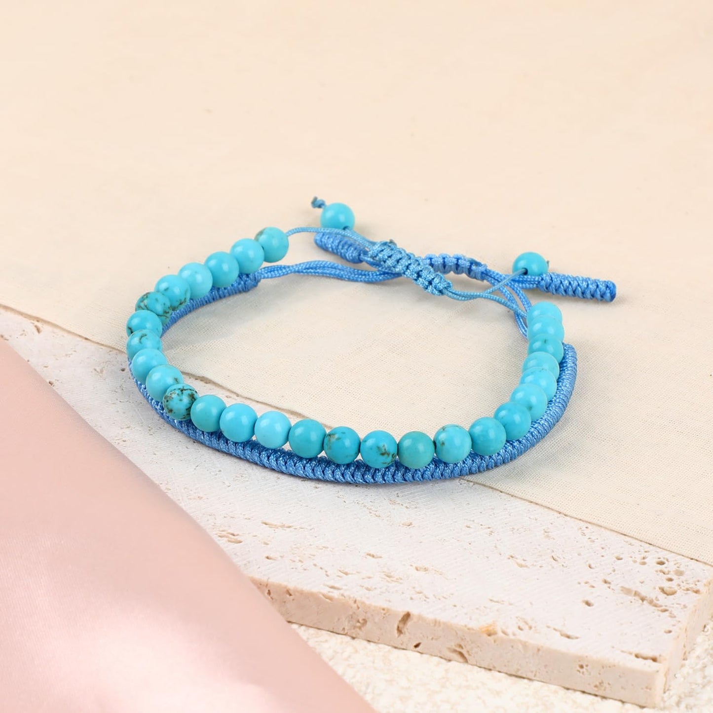 LPBeads 6mm Blue Turquoise Bracelet with Handmade Rope Bracelet Size Adjustable Stone Crystal Healing Bracelets Gifts for Unisex Adults